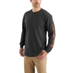 CARHARTT Men's Logo Long-Sleeve Shirt, Extended Sizes -Iron Stride Men Shop 2064190 003 alt2