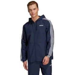 ADIDAS Men's Essentials 3-Stripes Hooded Windbreaker -Iron Stride Men Shop 2068546 402 alt2