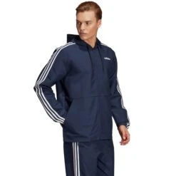 ADIDAS Men's Essentials 3-Stripes Hooded Windbreaker -Iron Stride Men Shop 2068546 402 alt5