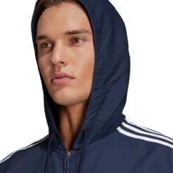 ADIDAS Men's Essentials 3-Stripes Hooded Windbreaker -Iron Stride Men Shop 2068546 402 alt6