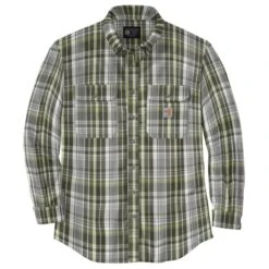 CARHARTT Men's 104507 Flame Resistant Force Rugged Flex Loose Fit Midweight Twill Plaid Shirt
